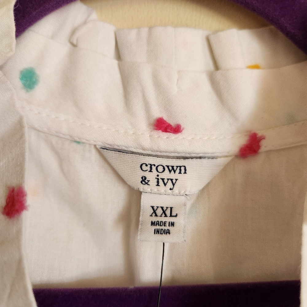 Crown And Ivy Sleeveless Midi Dress White Colored Frayed Dots XXL NWT - Picture 2 of 10